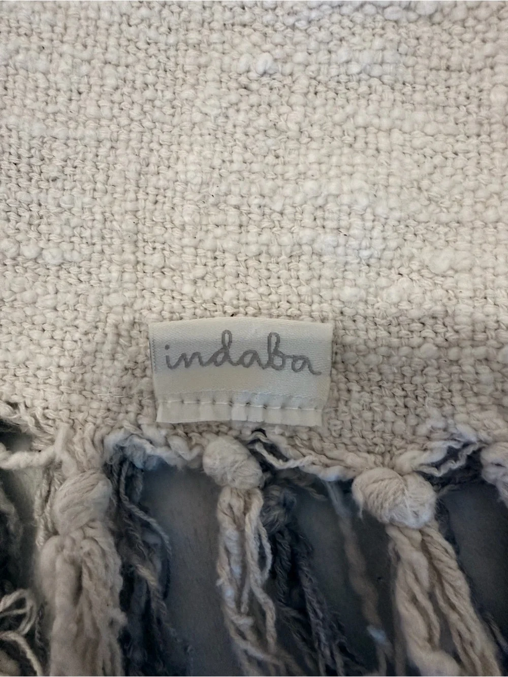 Indaba Indigo Shibori Cotton Throw Blanket Cream Grey Boho Fringe 50x55 Artisan